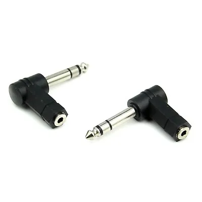 2 Pcs Right Angle 6.35mm 1/4 Stereo Female To 3.5mm Male Jack Adapter Convertor • £2.95