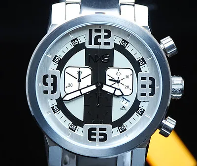 NXS Moto Swiss Chronograph Mens Multi Function W Date 2Tone Silver Bracelet NIB • $187.33