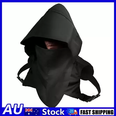 Unisex Medieval Cowl Hood Scarf Hooded Halloween Cosplay Costume Hat Black AU • $18.90