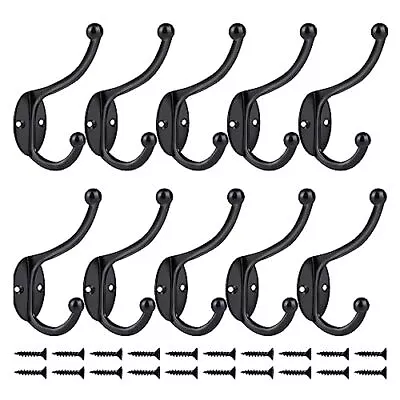 10 Pack Duty Dual Coat Hooks Wall Mounted - Utility Metal Hooks With 20 Screws • $13.83