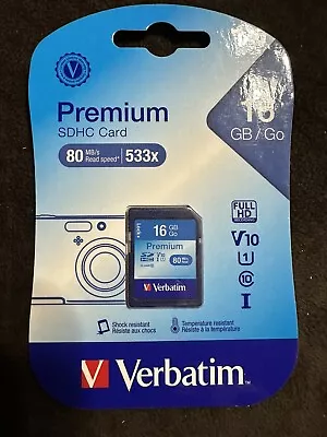 Verbatim 16GB Premium 16GB/Go Micro SD SDHC Card Class 10 With Adapter #44082 • $7.95