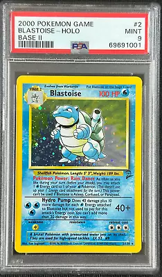 $100 • Buy 2000 Blastoise Holo MINT PSA 9 Base Set 2 Pokemon Card
