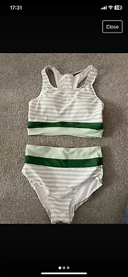 Seafancy Green Striped Racerback High Waisted Bikini Size Small • £15