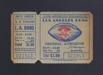 VINTAGE 1946 AAFC NFL LOS ANGELES DONS Not Rams FULL UNUSED FOOTBALL TICKET  • $25