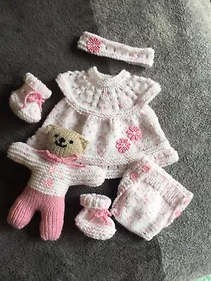 Hand Knitted Outfit And Matching Teddy Bear For 16” Reborn/Silicone Baby • $35