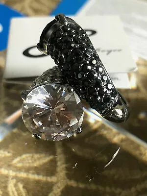 Joan Boyce Bypass Ring GUNMETAL With HEMATITE & CLEAR Crystals 6 NEW • $37.99