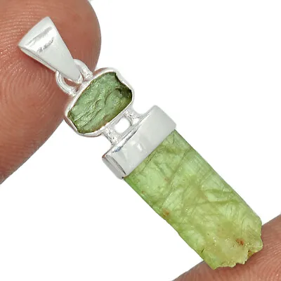 Natural Green Kyanite Rough & Moldavite 925 Silver Pendant YS2 CP24330 • $31.99