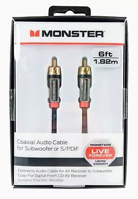 Monster 6-FT 1.82M COAXIAL AUDIO CABLE FOR SUBWOOFER / SPDIF Digital AV Receiver • $14.97