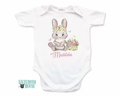 Baby Bunny Bodysuit Personalised First Easter Rabbit Custom Newborn Rompers • $25