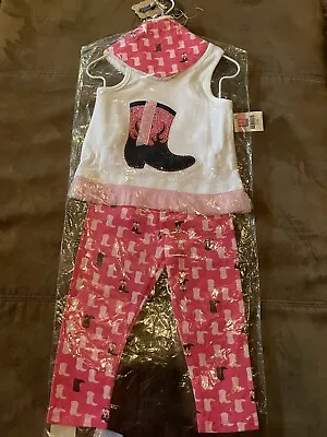 NWT Mud Pie Wild West Pink Cowgirl Boot Tunic & Leggings 3 Pc Set 9-12 Months • $15