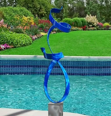 Large Abstract Blue Metal Sculpture Modern Art Indoor Outdoor Decor Jon Allen • $360