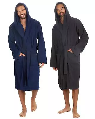 Towelling Hooded Robe Mens 100% Cotton Terry Towel Dressing Gown Bathrobe • $51.99