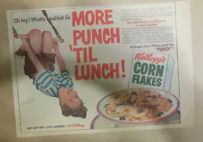 Kellogg's Cereal Ad: Corn Flakes Cereal Punch Till Lunch ! 1951 7.5 X 10 Inches • £9.65