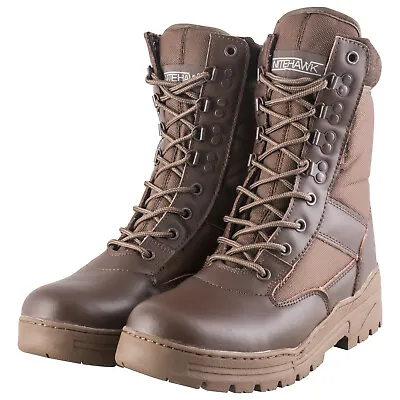 Nitehawk Army/Military Patrol Brown Leather Combat Boots Outdoor Cadet Security • £29.99