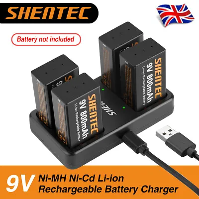 £12.95 • Buy 4Slot 9V USB Fast Rechargeable Battery Charger For 9 Volt Block Li-ion Battery