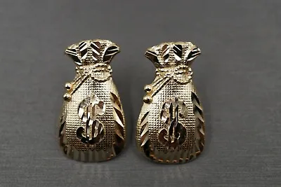 10K Solid Yellow Gold 1  Diamond Cut Money Bag Stud Earring. Men Women • $240