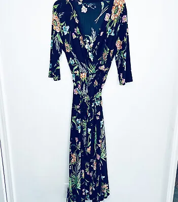 Mlle Gabrielle Women’s Size L Black Floral Belted Midi Dress  • $8