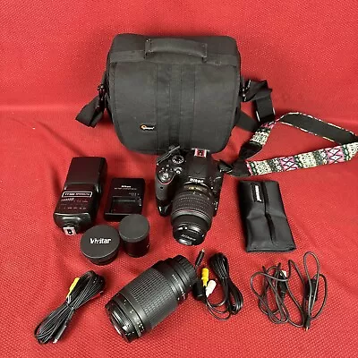 Nikon D5100 DSLR Camera Bundle W/ 18-55 & 70-300mm Lens External Flash Extras. • $300