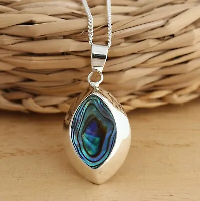 Solid 925 Sterling Silver Abalone Shell Large Pendant Necklace Gift Boxed • £16.68