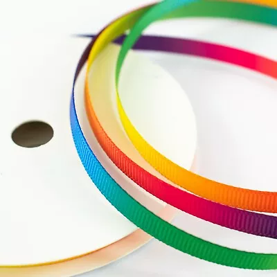 6mm Thin Grosgrain RAINBOW Ribbon Multicoloured Slim Craft Trim Cut Per 1 Metre • £1.98