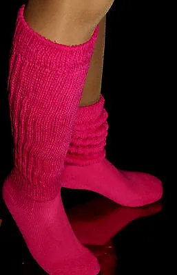 2 Pr Fushia Pink Slouch To Knee Socks Hooters Uniform Long Run Workout Cozy Warm • $18.51