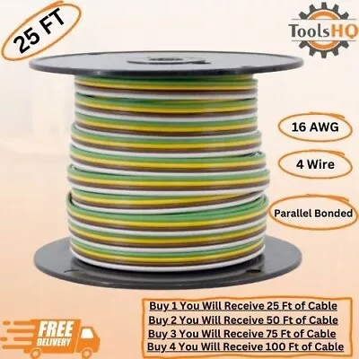 16 Gauge 4 Conductor Trailer Cable Parallel Bonded COPPER Wire 25 FT 16/4 • $33.74
