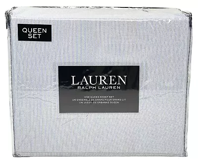 RALPH LAUREN 4 PC QUEEN Designer Supreme Cotton Blue Oxford Stripe Sheet Set NEW • $94.95