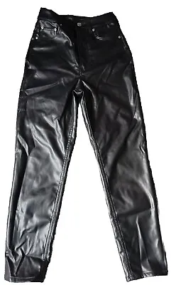 Divided By H&M Pants Womens Faux Leather Trousers Pockets Black UK 8 US4 W24 L26 • $16.80