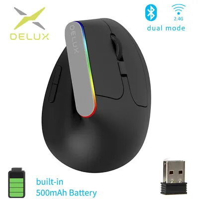 DELUX M618DB Bluetooth 2.4 Dongle Wireless Rechargeable Ergonomic Vertical Mouse • $22.99