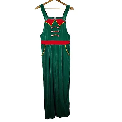 NOBO Green Velour Christmas Nutcracker Overalls Jumpsuit Halloween Costume M 7-9 • $29.99