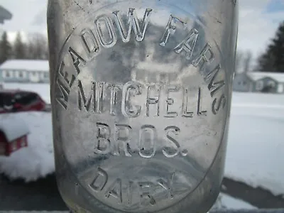 TREQ Milk Bottle Meadow Farms Dairy Mitchell Bros New York Mills NY ONEIDA CO 34 • $9.99