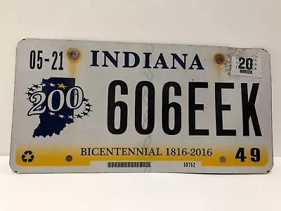 Unique License Plate 606EEK Go Geek Expired Indiana Bicentennial • $30