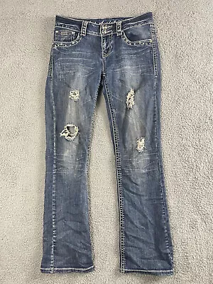 LA Idol Jeans Womens 9 (31X34) Blue Distressed Denim Embroidered • $19.45