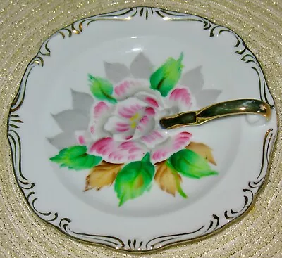 Vintage Rossetti LEMON SERVING PLATE Gold Trim & Handle HAND PAINTED FLORAL • $15.99