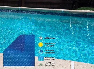 1200 Series Blue Swimming Pool Solar Blanket Cover W/ Grommet Kit - Choose Size • $44.92