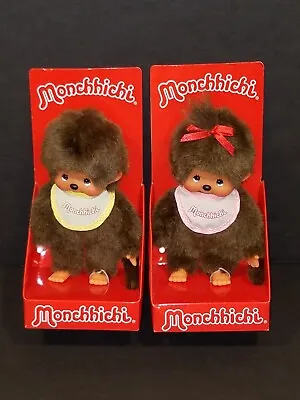 Monchhichi Baby Boy & Girl Yellow Pink Bib Plush Doll Lot 2009 Sekiguchi NEW NIB • $69.85