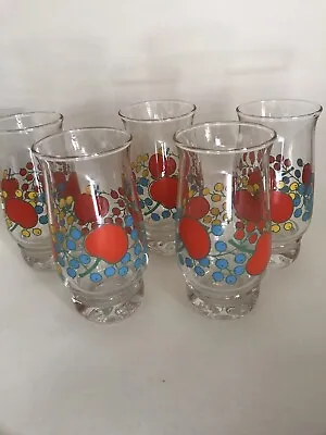 Retro 1970s Colourful Drinking Glasses 5 Bright Funky Fruits Design Amazing • £20