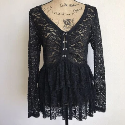 £33.96 • Buy Bethany Mota Black Lace Fairy Grunge Top Size XL Tiered Goth Steampunk Stretch