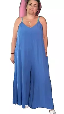 Palazzo Jumpsuit All In One Wide Leg Fit Ladies Blue Onesize Holiday UK Boutique • £30