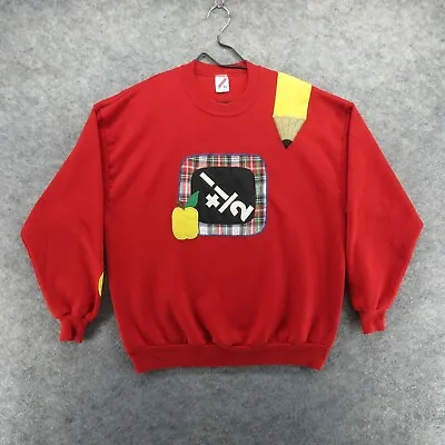 VTG Jerzees Sweatshirt Mens XL Red Teacher Math Pencil Apple School USA 90s • $29.99