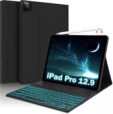Smart Folio Case With Backlit Keyboard For IPad Pro 12.9  3rd 4th 5th 6th Gen UK • £34.99