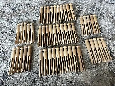 Lot Of 50 Vtg Round Wooden Clothes Pins Flat Top For Clothes Or Crafts Decor Old • $9.99