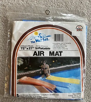 Vintage Intex The Wet Set Air Mat Inflatable Pool Float Blue Mattress 1984 NOS • $24.99