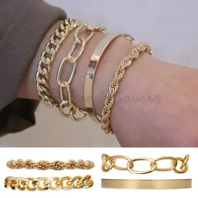 Gold Plated Fine Curb Chain Link Rope Paperclip 4pcs Bracelet Women Jewellery UK • £5.99