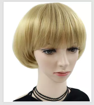 Blonde Wig Bowl Cut Short Bob Hair Style Mushroom Head Women Girl Cap • $10.99