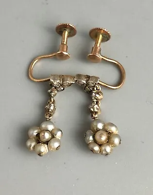 Antique 18ct Yellow Gold Diamond & Pearl Earrings ABLZX • £200