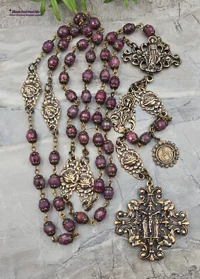 Miraculous Mary Lady Of The Pillar Roses Pink Ruby Vintage Bronze Rosary • $323