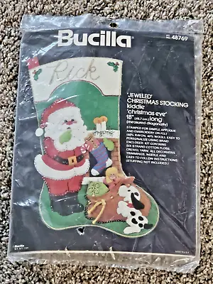 Vintage Bucilla 48769 Jeweled Christmas Stocking Felt Craft Kit 18  Long Santa • $31.15