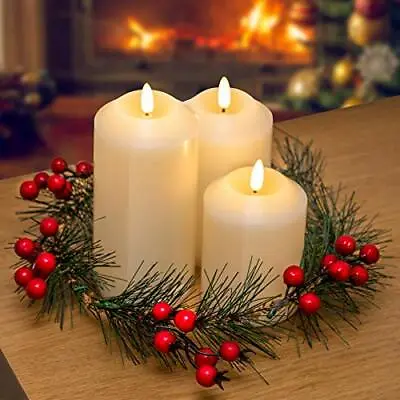 £14.99 • Buy GloBrite Set Of 3 Battery Operated Flameless LED Ivory Wax Pillar Candles Remote