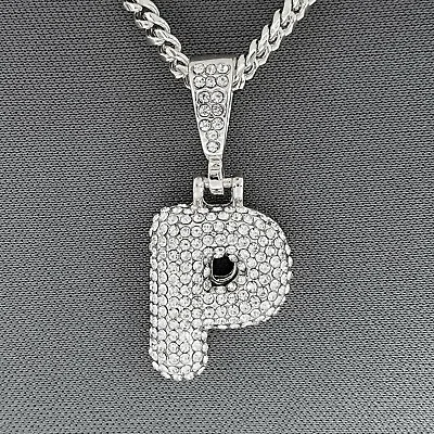 $9.99 • Buy Silver Tone Clear Rhinestones Bubble Initial Alphabet Letter P Pendant Necklace